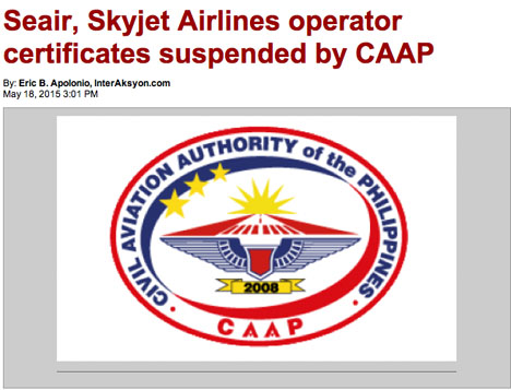フィリピン民間航空局は、安全性に対する懸念で２つの航空会社の運航許可を取り消しに！