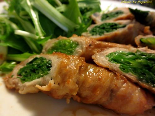 fried pork rolled up spinach