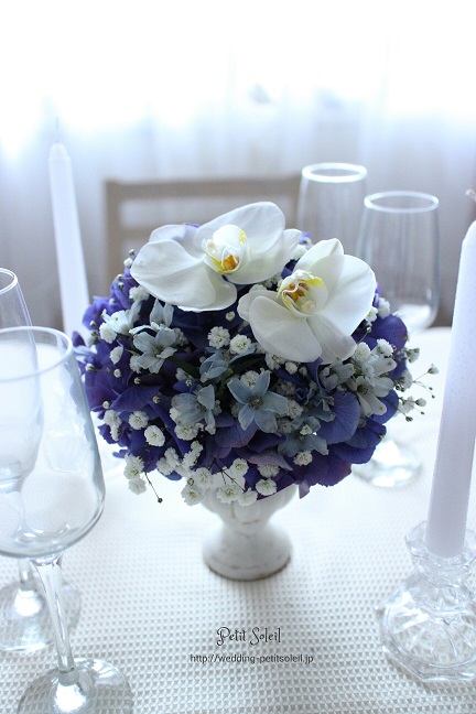 ゲストテーブル装花　ブルー